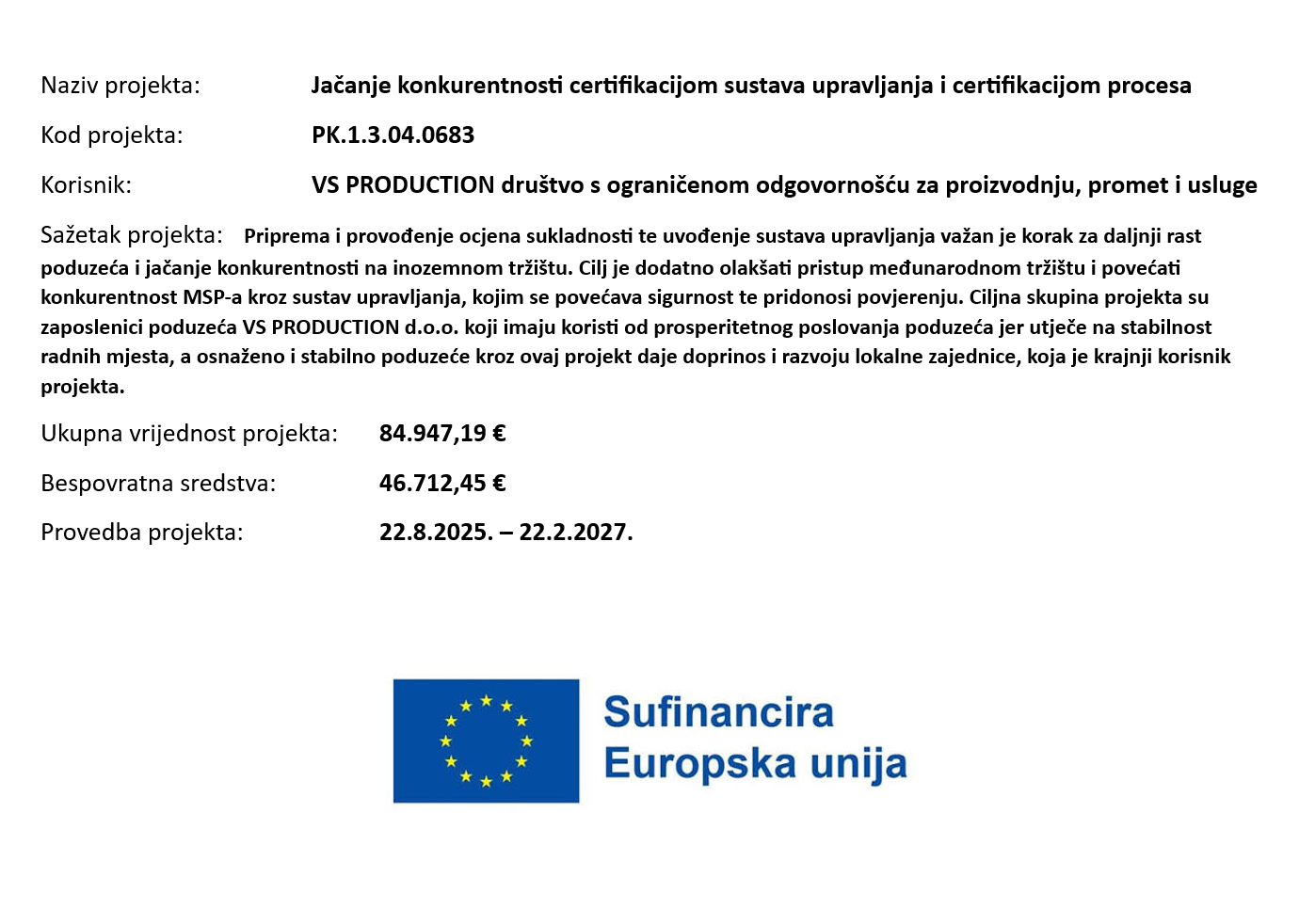 Official EU project information sheet — co-funded by the European Union