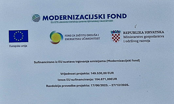 Modernisation Fund project information board — co-financed from the EU Emissions Trading System (Modernisation Fund)